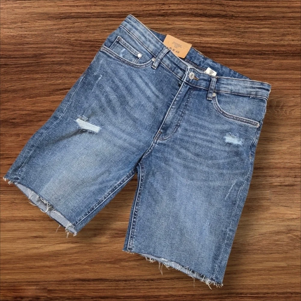 H&M Regular Waist Long Denim Shorts NWT